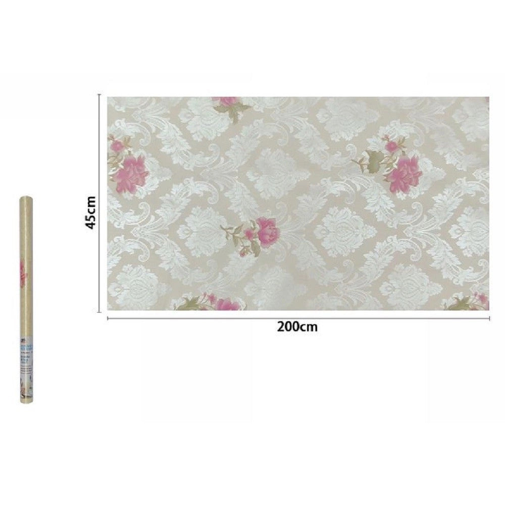 Trade Shop - Rotolo Pellicola Adesiva Pvc Damascato Con Fiori Rosa 45cmx2mt Mobili 71220 Casa -