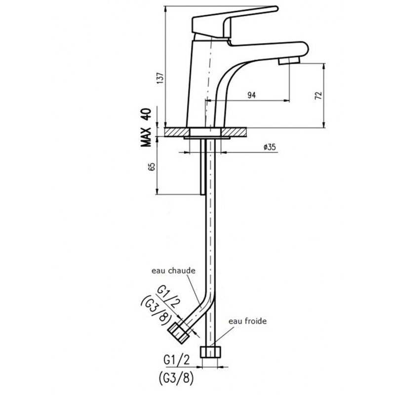 Miscelatore lavabo COLORADO in ottone dorato senza sifone