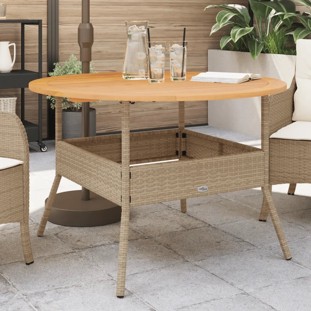 Tavolo Giardino Piano Legno Acacia Beige Ã˜110x71 cm Polyrattan