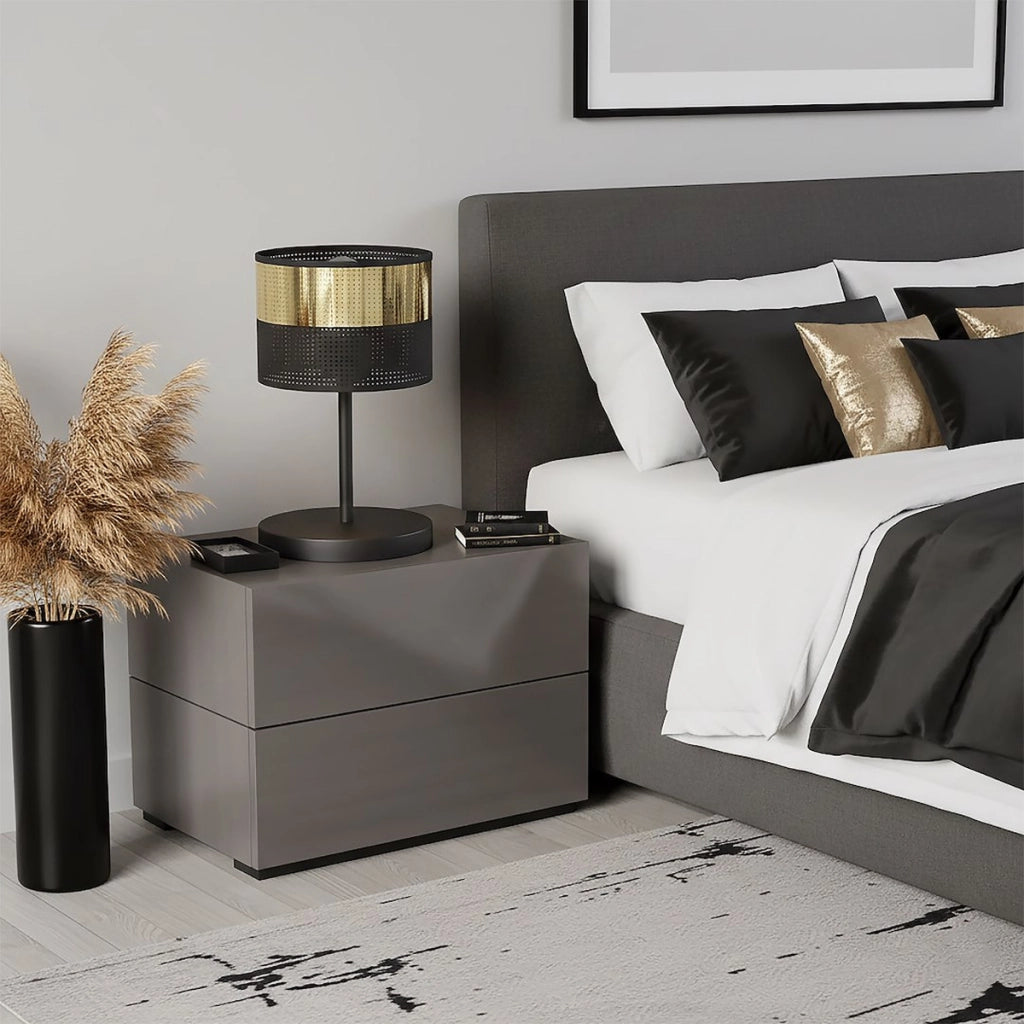 Lampada da tavolo LUX in acciaio nero opaco e oro