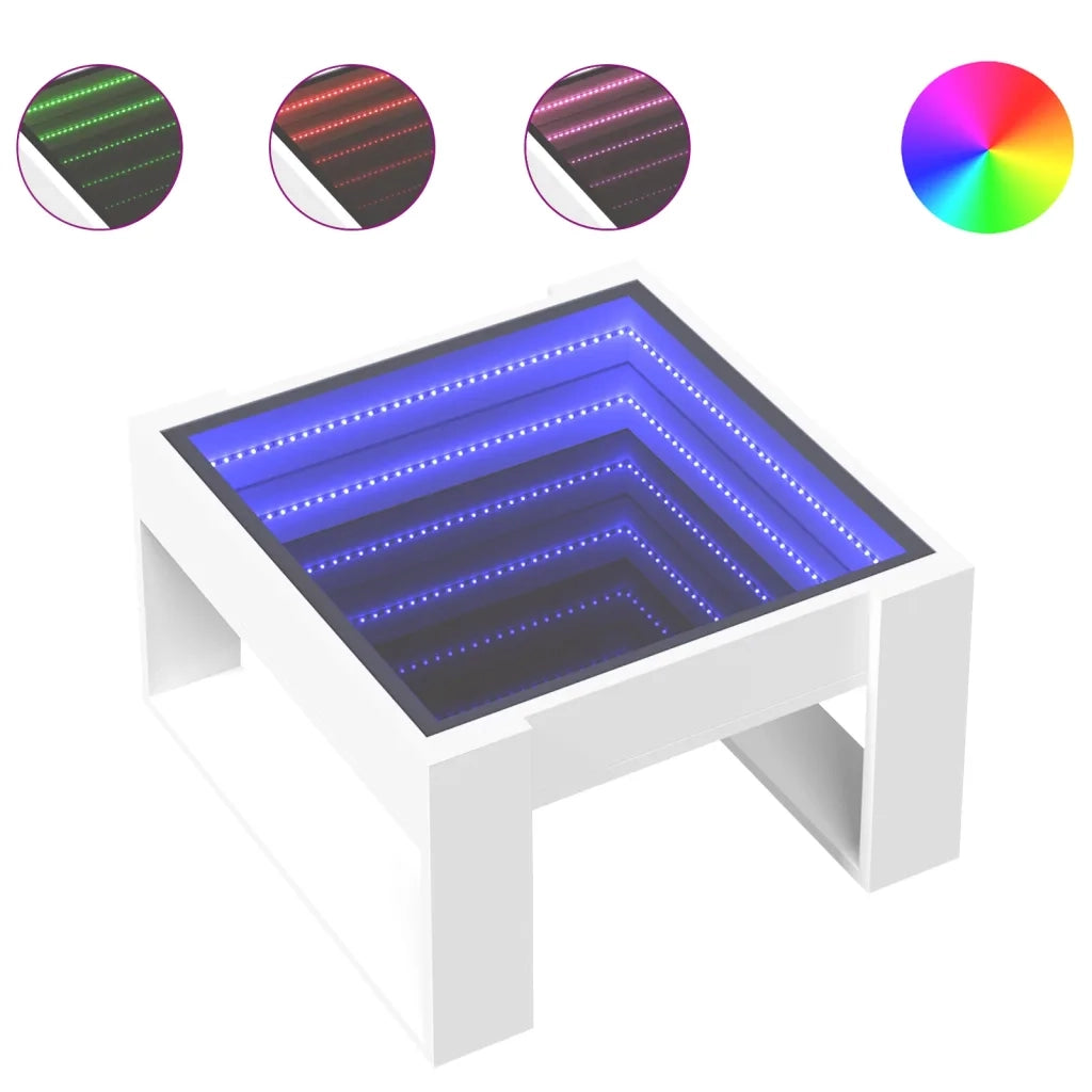 Tavolino da Salotto con LED Infinity-Tavolino da soggiorno Bianco 50x53x30 cm