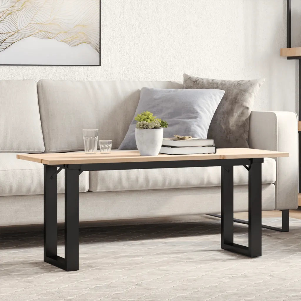 Tavolino Salotto Telaio a O 110x40x45cm Legno Pino e Acciaio