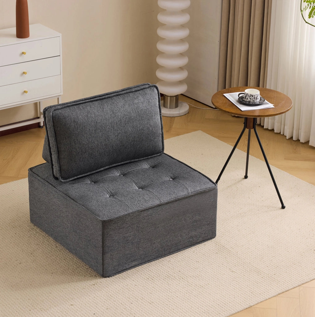 Divano modulare in compensato con rivestimento 100% lino grigio scuro
