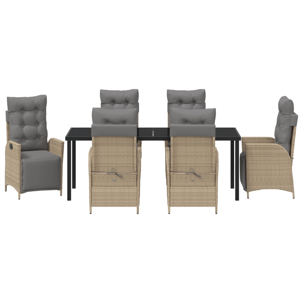 Set da Pranzo da Giardino 7 Pezzi Beige in Rattan Polietilene
