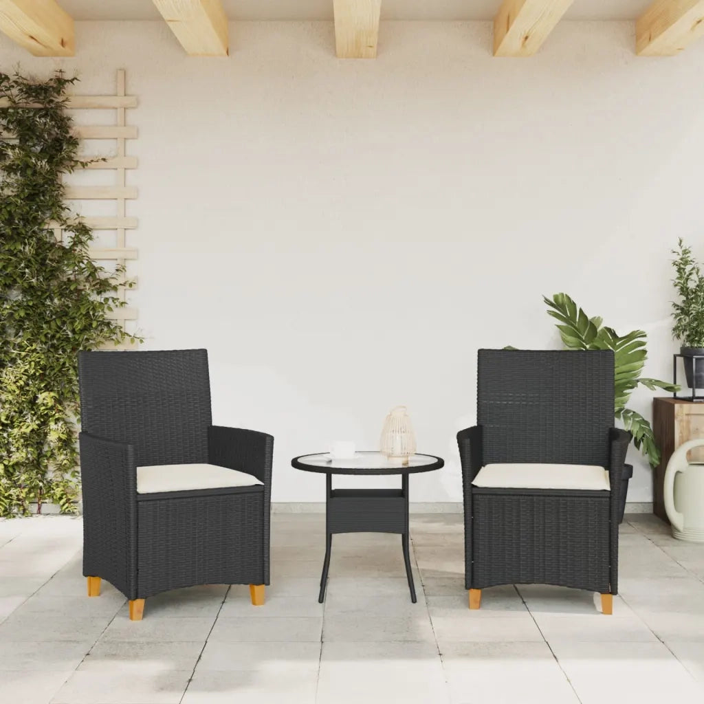 Sedie Giardino con Cuscini 2pz Nere Polyrattan e Legno Massellocod mxl 92122