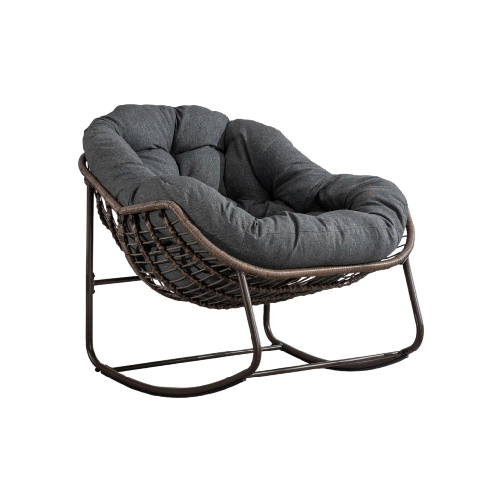 SEDIA A DONDOLO 78x106x90 cm GRIGIA IN RATTAN E ACCIAIO