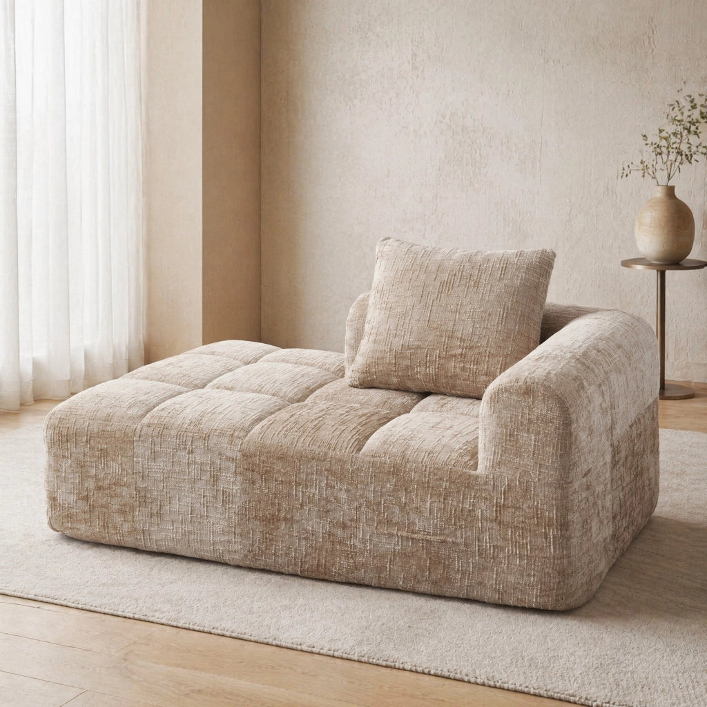 Méridienne con Cuscino e Tasche Laterali, Design Ergonomico in Ciniglia Cachi 158 × 90 × 60 cm