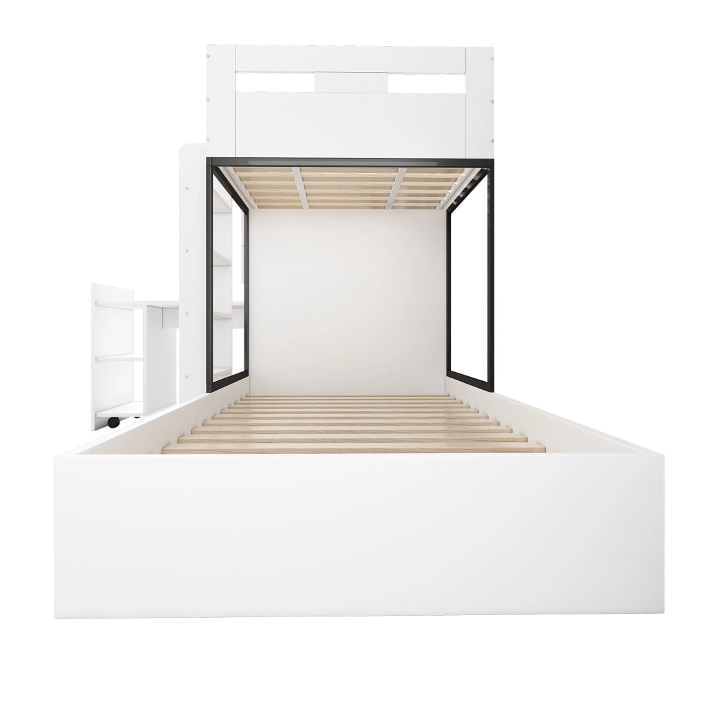 LETTO A CASTELLO multifunzione 90x200 cm MDF bianco/nero con scrivania estraibile