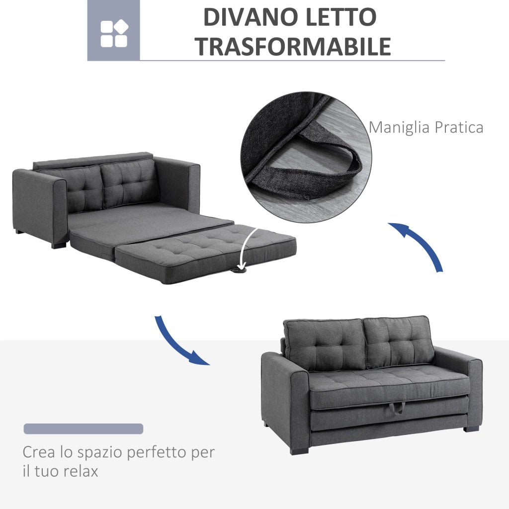 Divano Letto 2 Posti ¨C zephmum ¨C Tessuto Grigio 151x75x85 cm