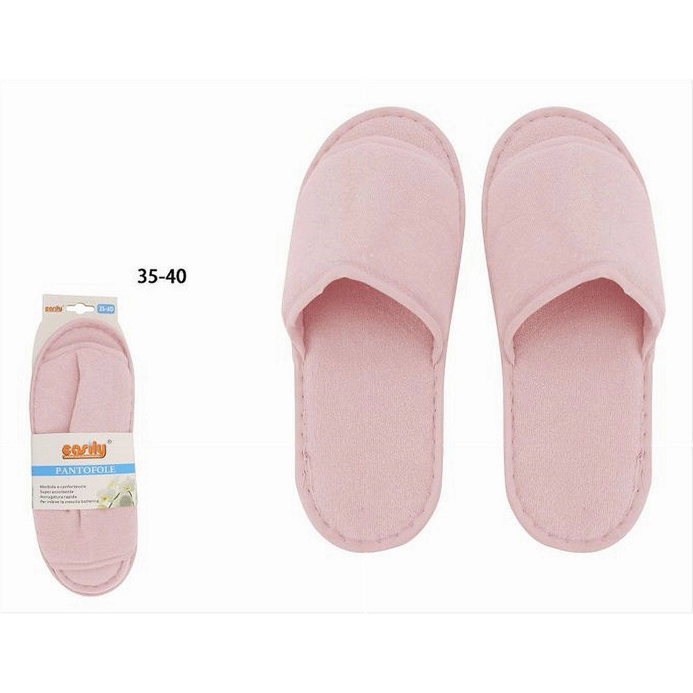 Trade Shop - Coppia Pantofole Ciabatte Bagno In Tessuto Rosa Taglia 35-40 Stanza Hotel 79673 -