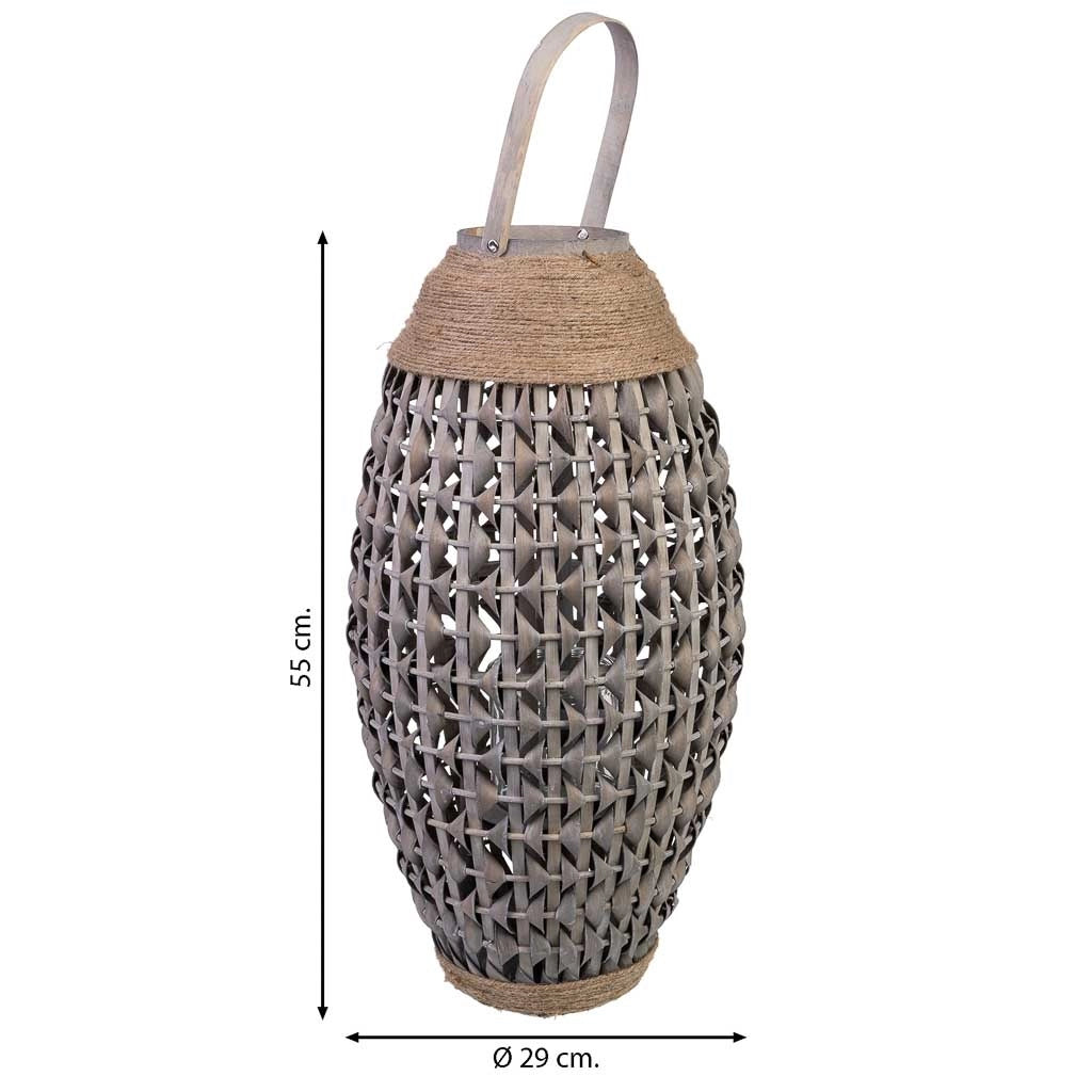 Lanterna in bambù e legno con portacandele in vetro D29x55h cm
