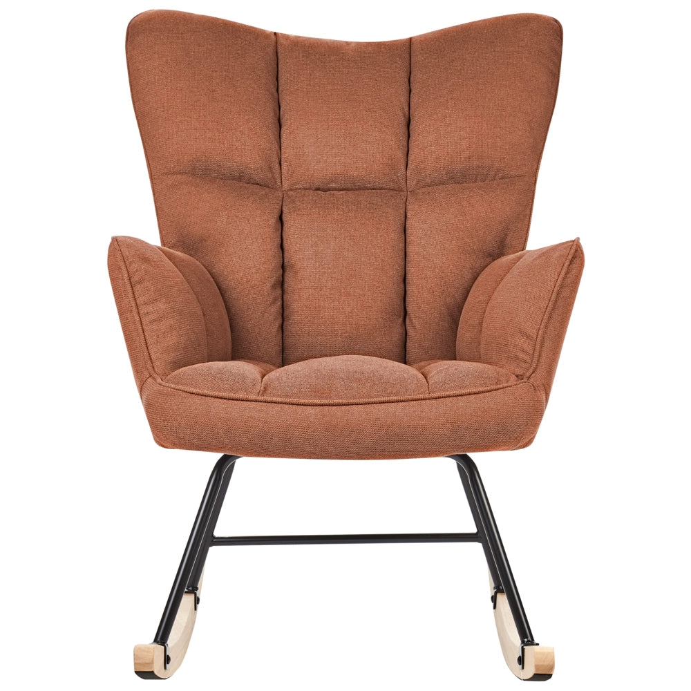 Sedia a dondolo Tessuto Boucle marrone Rivestimento Gambe in legno  Moderna
