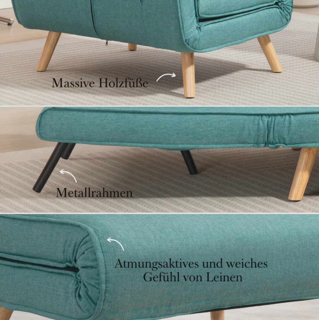 POLTRONA LETTO 3 in 1 80x190 cm Tessuto Verde con cuscino