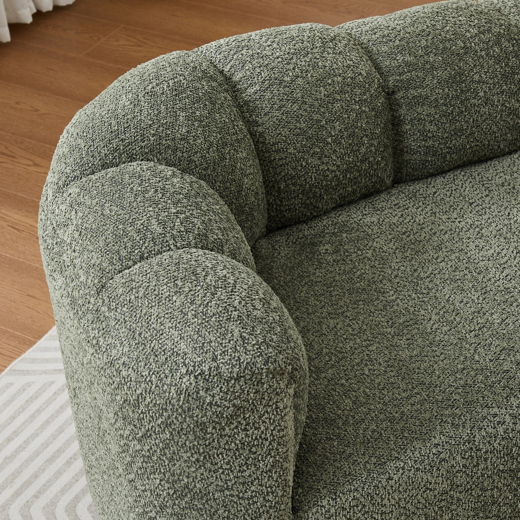Chaise longue curva in Chenille verde salvia, senza braccioli, schienale ondulato