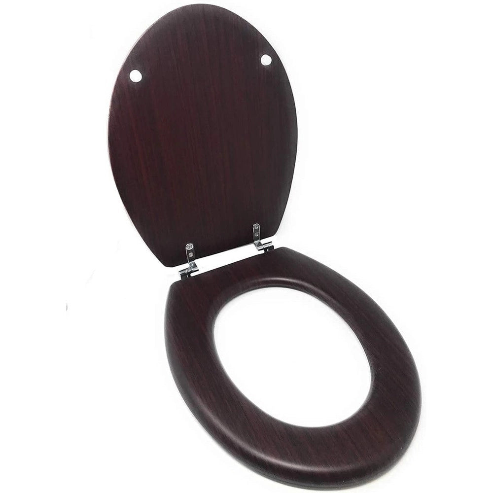Trade Shop - Copriwater Universale In Legno Mdf Tavoletta Bagno Wc Cerniere Legno Scuro 52947a -