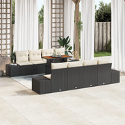 Set da pranzo da giardino 9 pezzi con cuscini in polirattan nero e acacia