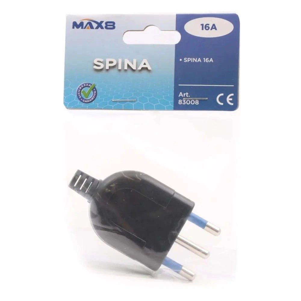 Trade Shop - Spina S17 Elettrica 2p+t 16a 250v Max 1500w Nero Ultrapiatta Salvaspazio 83008 -