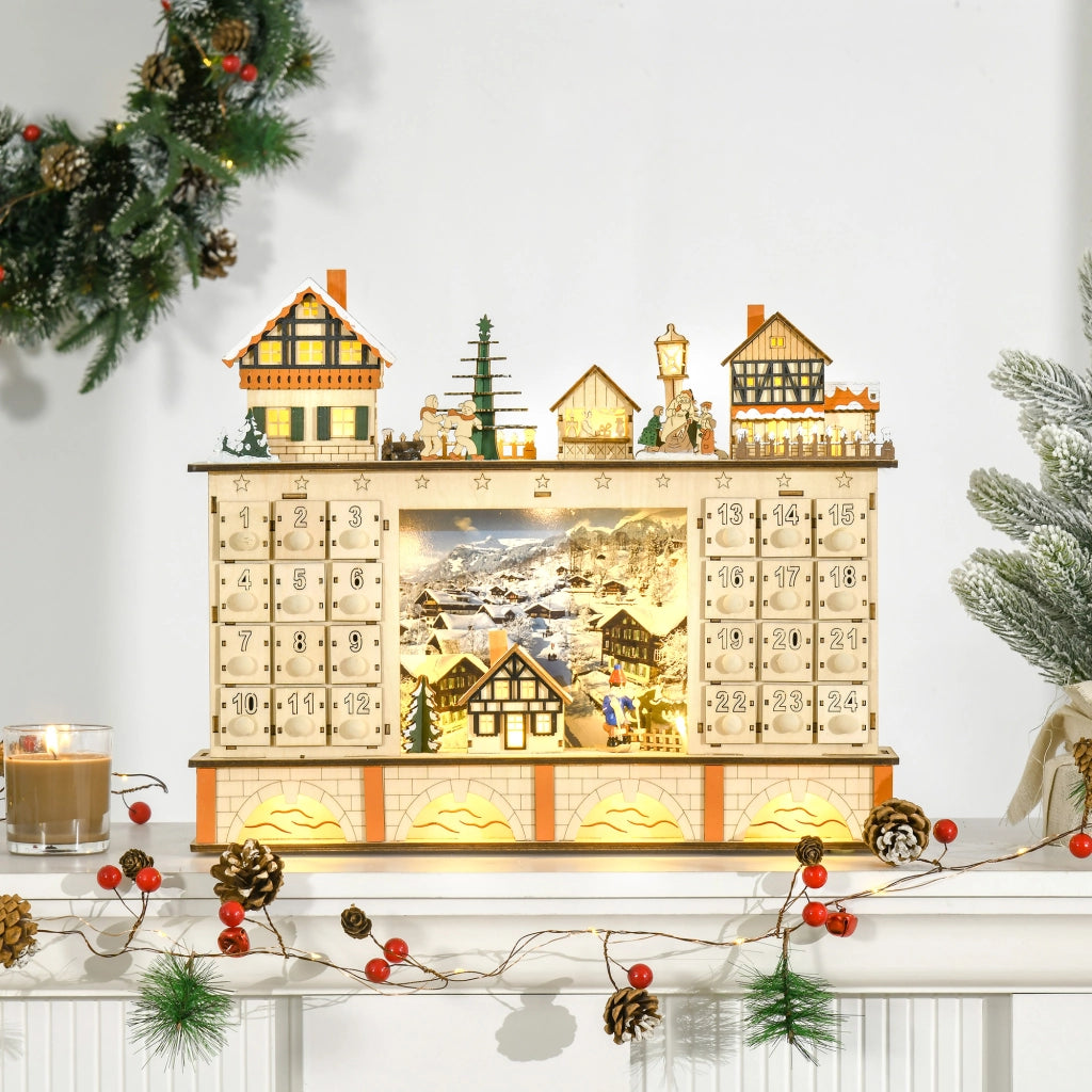 Calendario dell'Avvento in Legno con 24 Cassetti ¨C zephmum ¨C 44x10x37cm