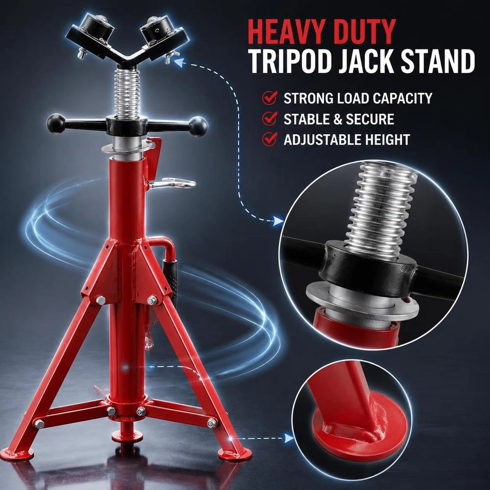 Pipe Support With 2-ball Transfer V-head 1107A, Foldable Pipe Stand, 2.04 T, Pipe Rod Height Adjustable