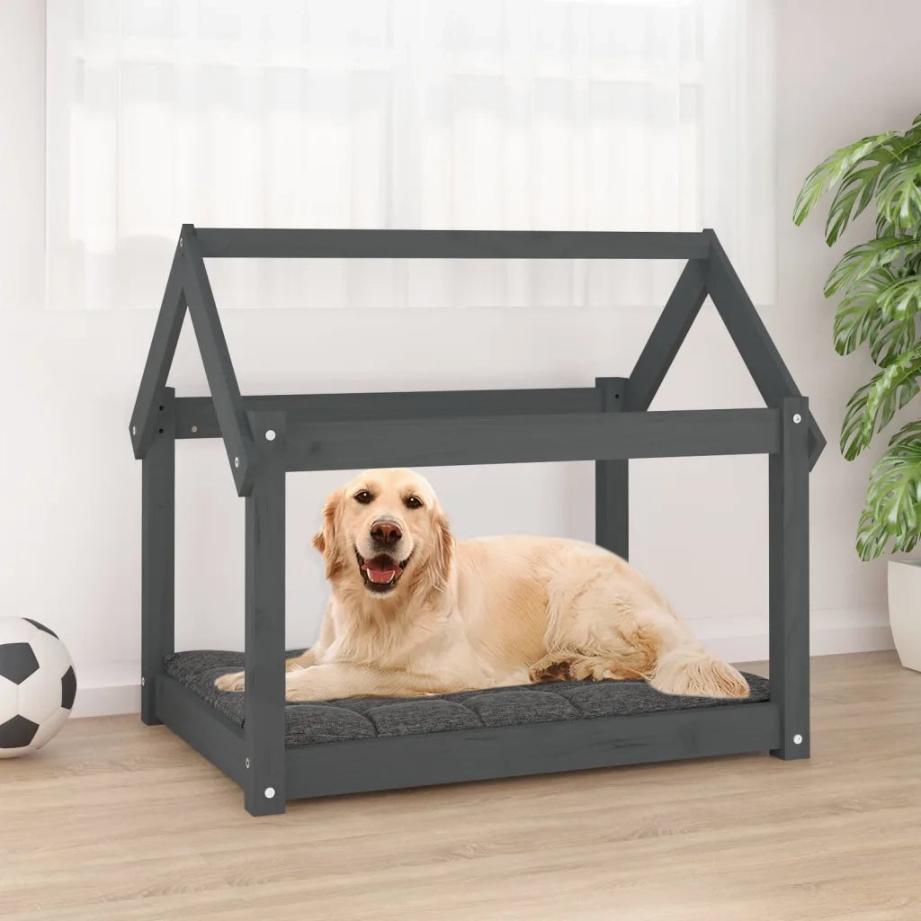 Cuccia per Cani Grigia 81x60x70 cm in Legno Massello di Pino 822209