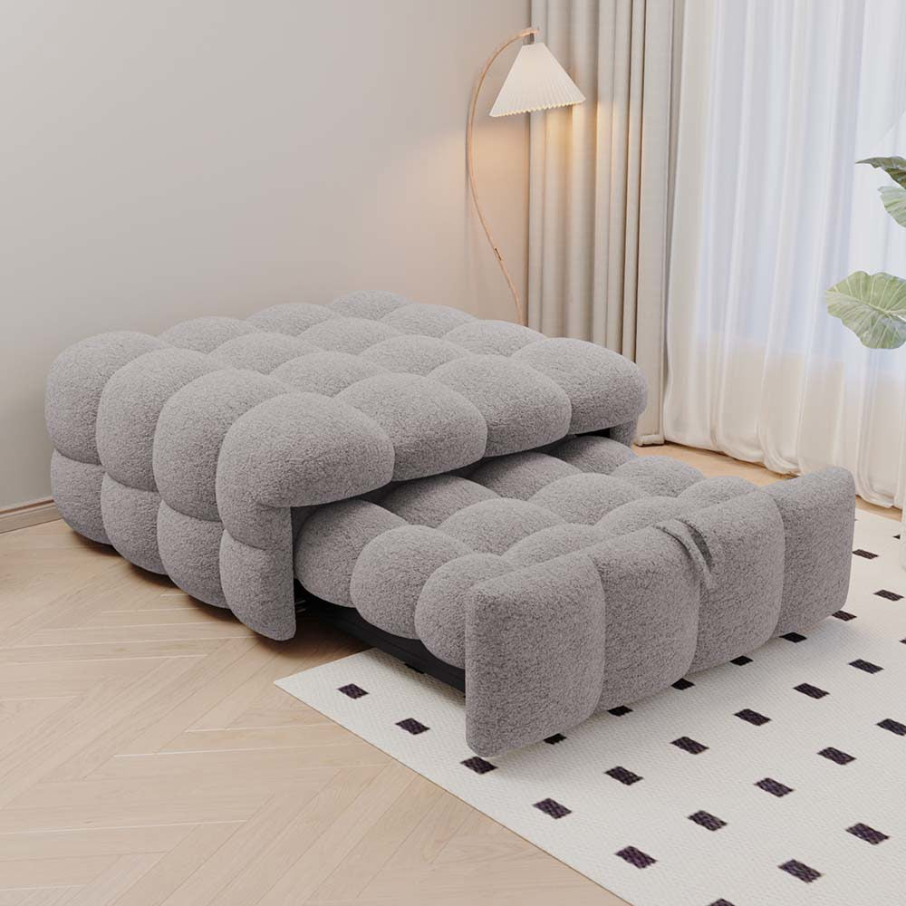Pouf letto trasformatore - Xylo - grigio, tessuto orsacchiotto, morbido
