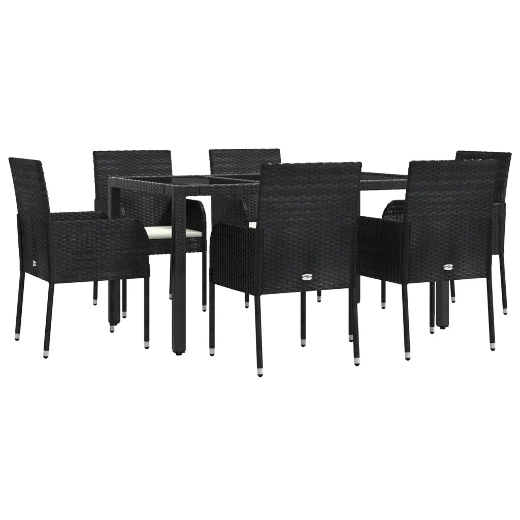 Set da Pranzo da Giardino 7 pz Nero con Cuscini in Polyrattancod mxl 101155