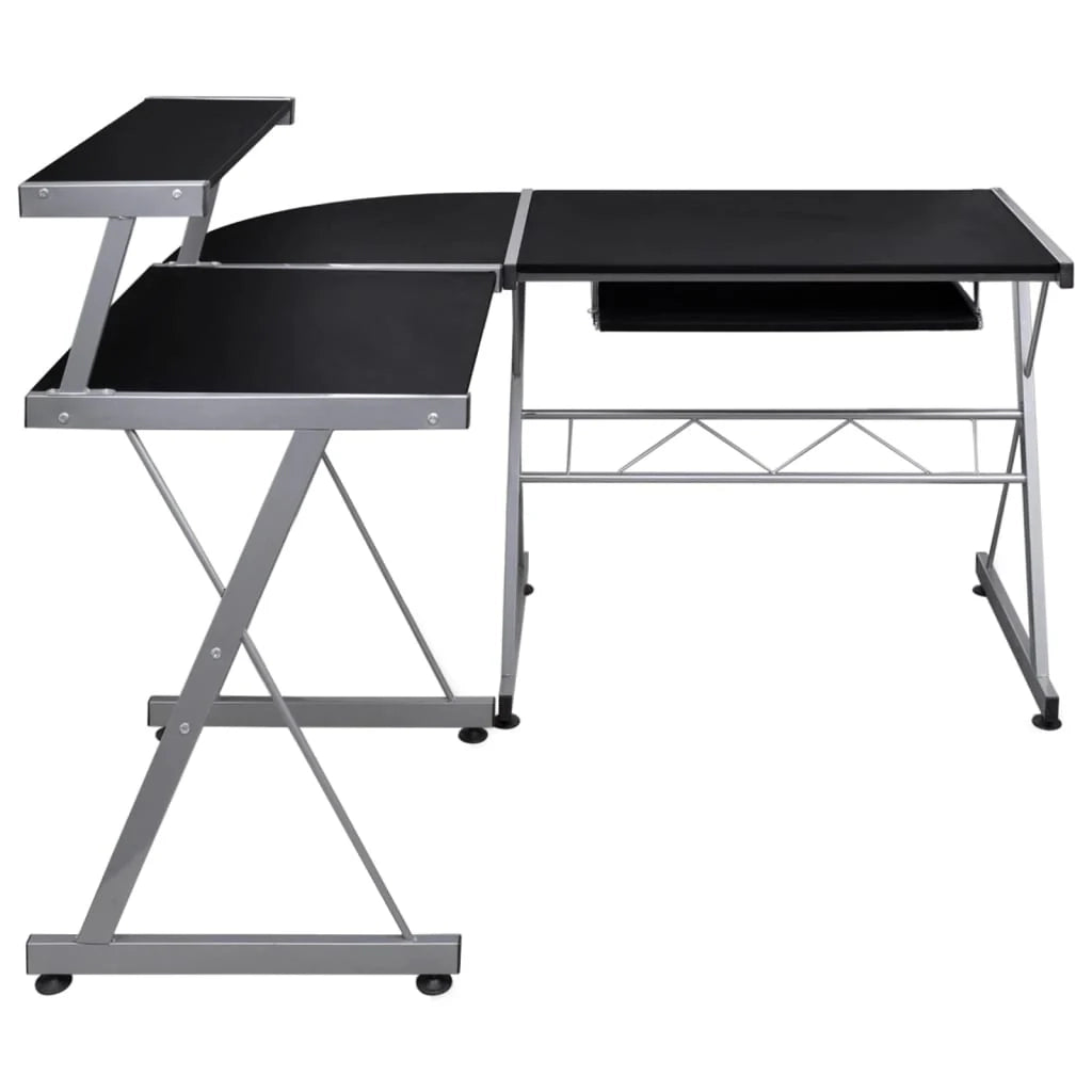 Scrivania angolare per computer/postazione di lavoro/unità studio 132 x 112 x 99 cm legno ingegnerizzato nero 02_0023732