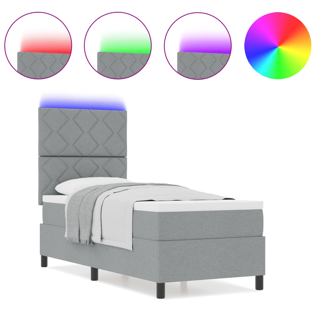 Letto con Box Spring e Materasso & Luce LED Grigio Chiaro 80x200 cm in Tessuto