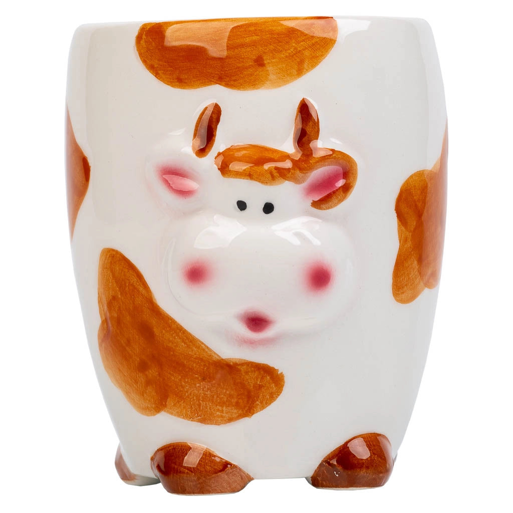 Portapenne mucca in ceramica marrone d7,5x10h