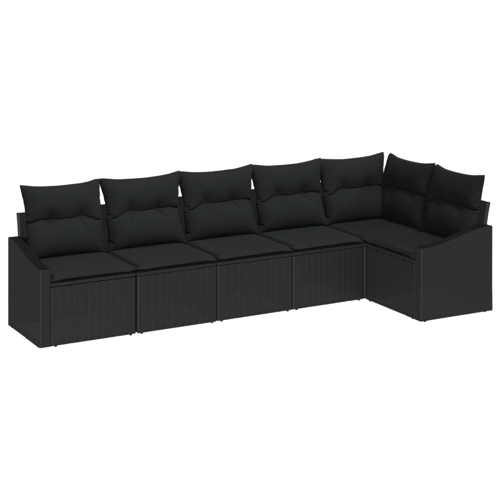 Set di divani da giardino con cuscini neri in rattan poliestere (6 pezzi)