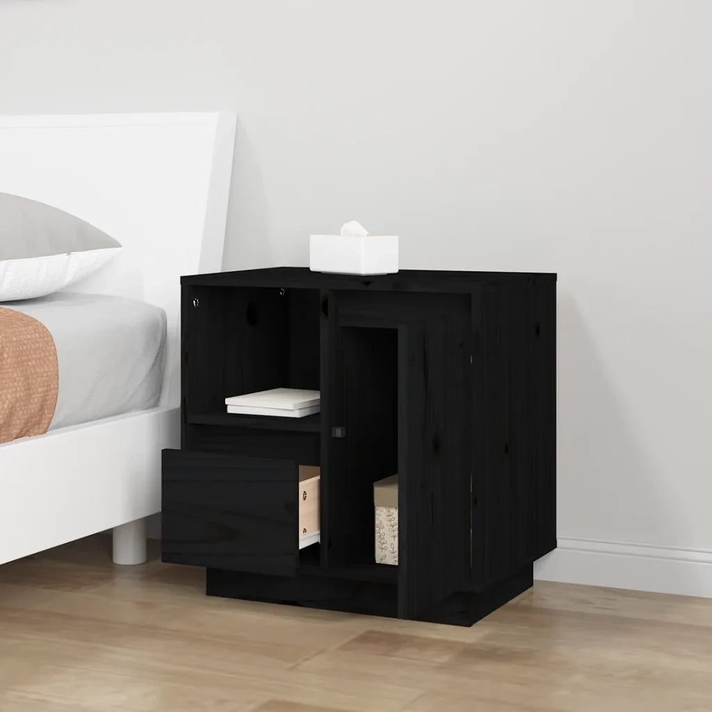 Comodini 2 pz Neri 50x34x50 cm in Legno Massello di Pino 814488