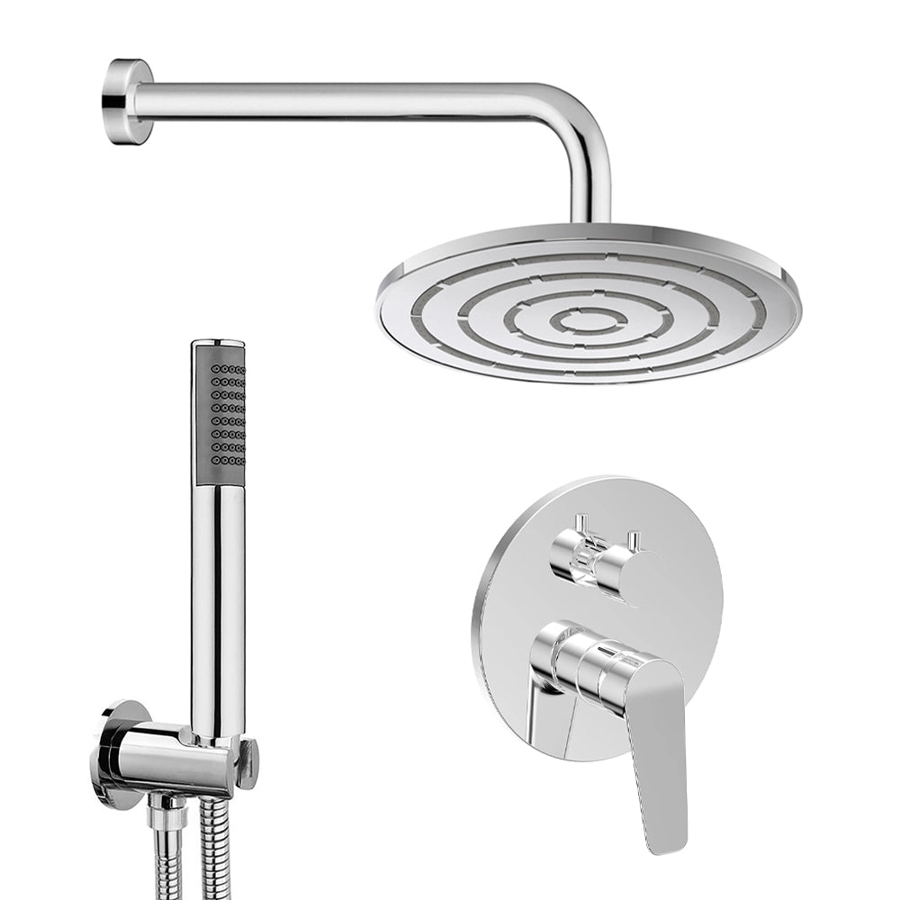 Set doccia miscelatore con deviatore, braccio 35 cm, soffione 20cm e doccino finitura cromo lucido Aurora