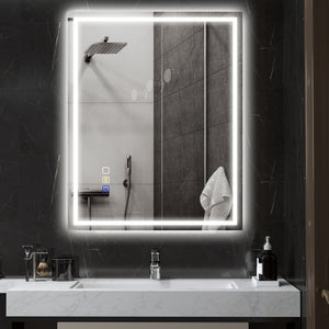 Specchio Bagno da Parete LED Antiappannamento 80x100 cm Speaker Bluetooth e Pulsanti Touch in Vetro Temperato