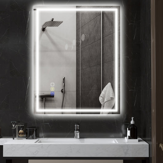 Specchio Bagno da Parete LED Antiappannamento 80x100 cm Speaker Bluetooth e Pulsanti Touch in Vetro Temperato