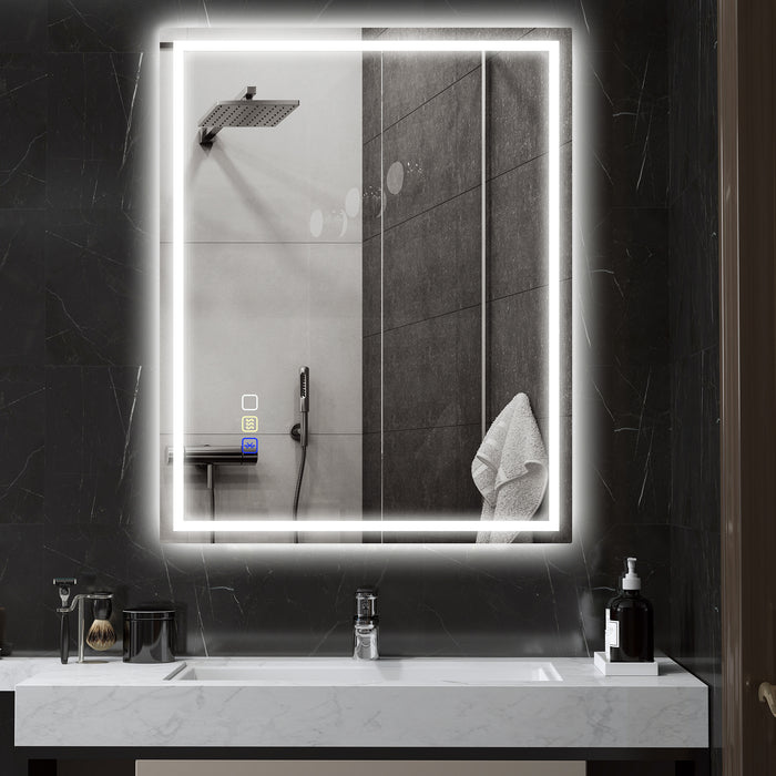 Specchio Bagno da Parete LED Antiappannamento 80x100 cm Speaker Bluetooth e Pulsanti Touch in Vetro Temperato