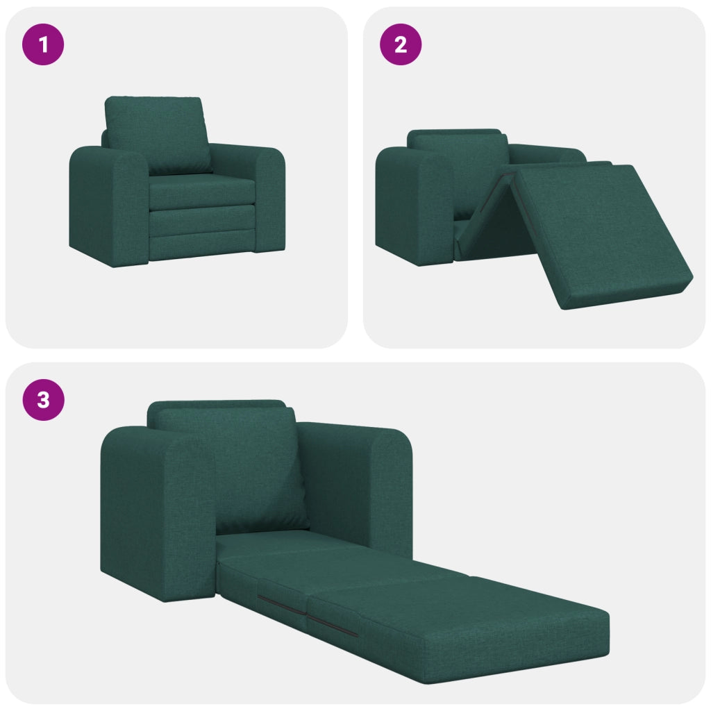 Divano Letto a Pavimento 2-in-1 Verde Scuro 98x71x83 cm Tessuto