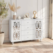 Credenza 147,5 x 40 x 102 cm bianca – frontale a specchio, 4 cassetti