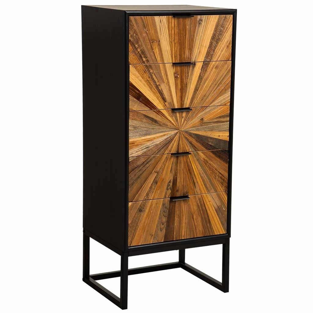 Cassettiera in legno di recupero nero con 5 cassetti, 42x36,5x105h cm