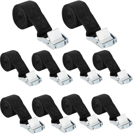 Pacchetto da 10 pezzi di cavi di fissaggio corti, 25 mm x 1 m, cavi di fissaggio adattabili con chiusura a morsa, cavi di fissaggio per l'ancoraggio di biciclette, carrelli, motociclette, bagagli (nero)