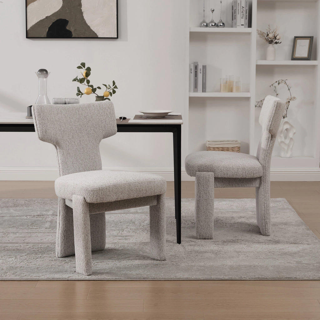 Poltrona Accent in Tessuto Chenille senza Braccioli ¨C MINIMAL ¨C Beige, Set 2 Pezzi, Gambe in Legno