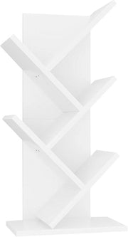 Libreria a forma di albero, 4 livelli, moderno mobile in legno per libri/film/CD, piccola mensola per display per camera da letto, ufficio domestico, bianco
