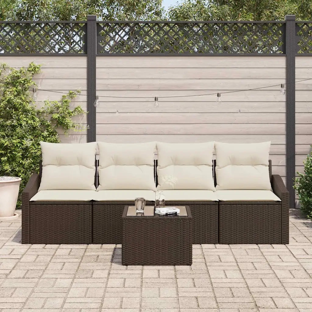 Set di divani con cuscino 5 pcs Marrone e Crema polyrattan 3346588