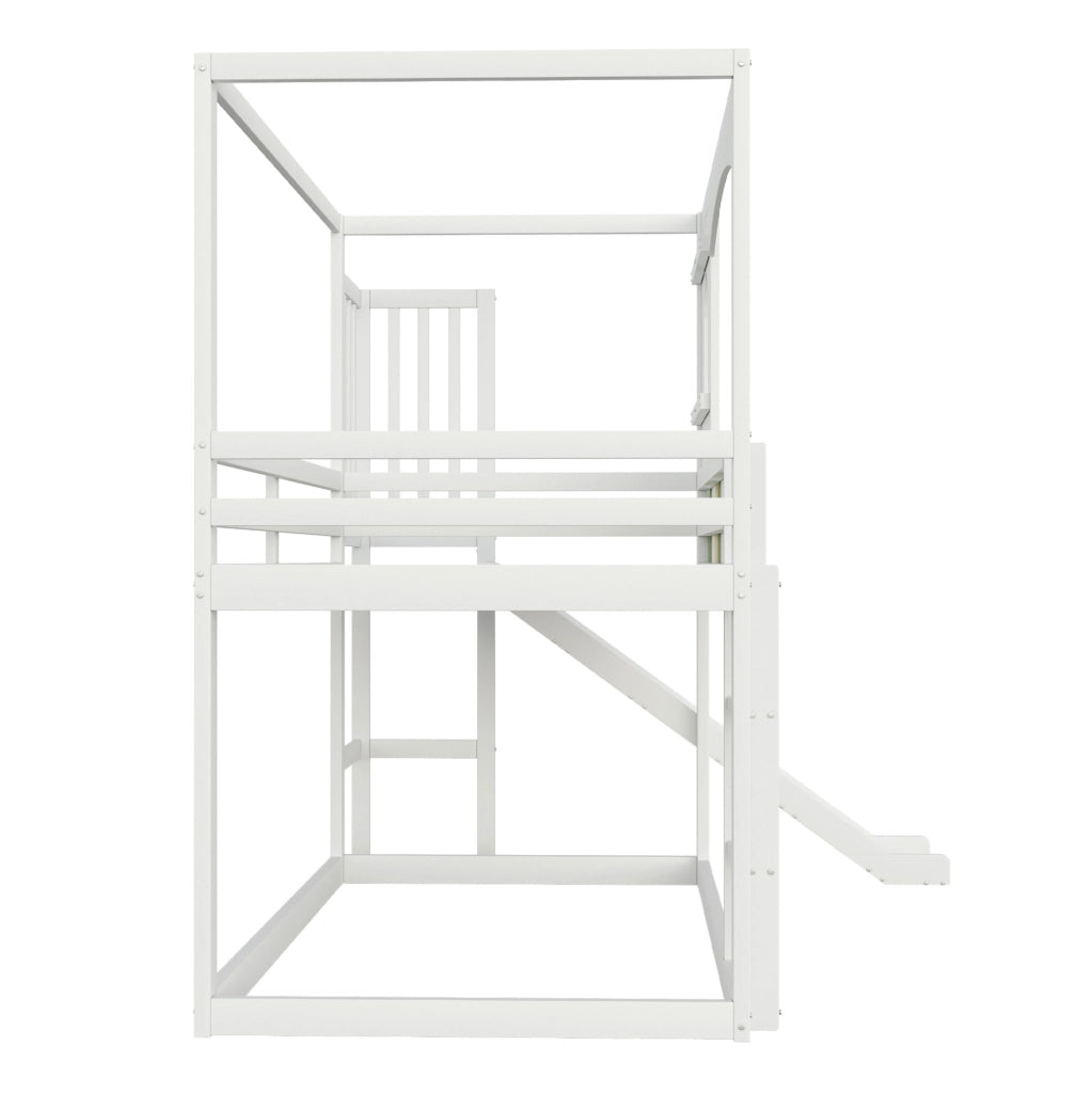 Letto a soppalco per bambini 90x200 cm con scivolo e scala; pino; compensato e MDF; bianco