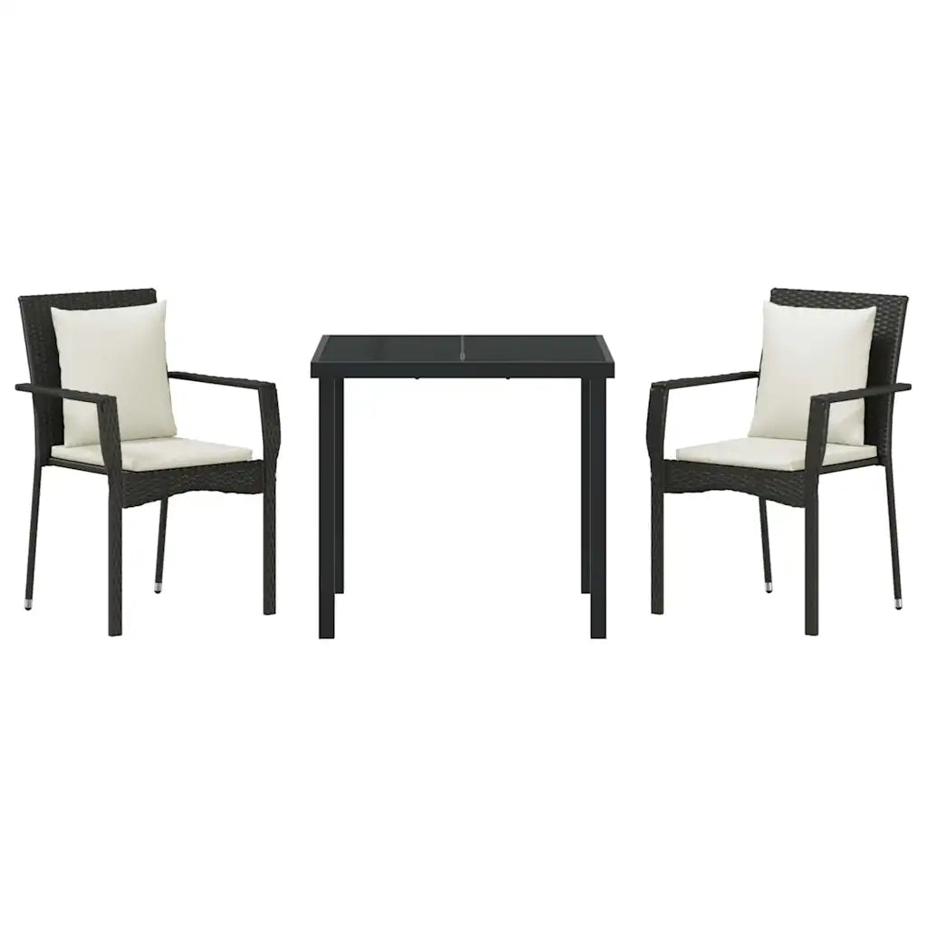 Set da Pranzo per Giardino con cuscino 3 pcs Nero polyrattan
