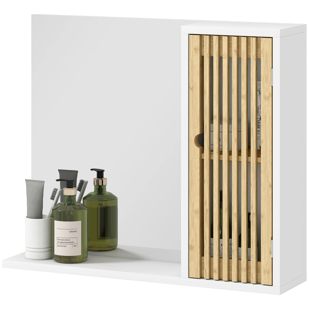 Specchio da Bagno con Ante e Ripiani ¨C zephmum ¨C 60x50 cm Bamb¨´ Bianco e Naturale