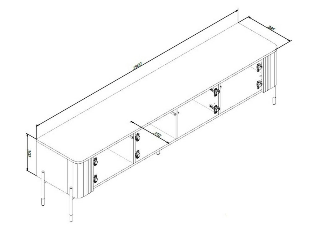 Mobile porta TV Brembana, Madia da salotto con quattro ante battenti, Rialzato da terra, 190x40 h50 cm, Bianco