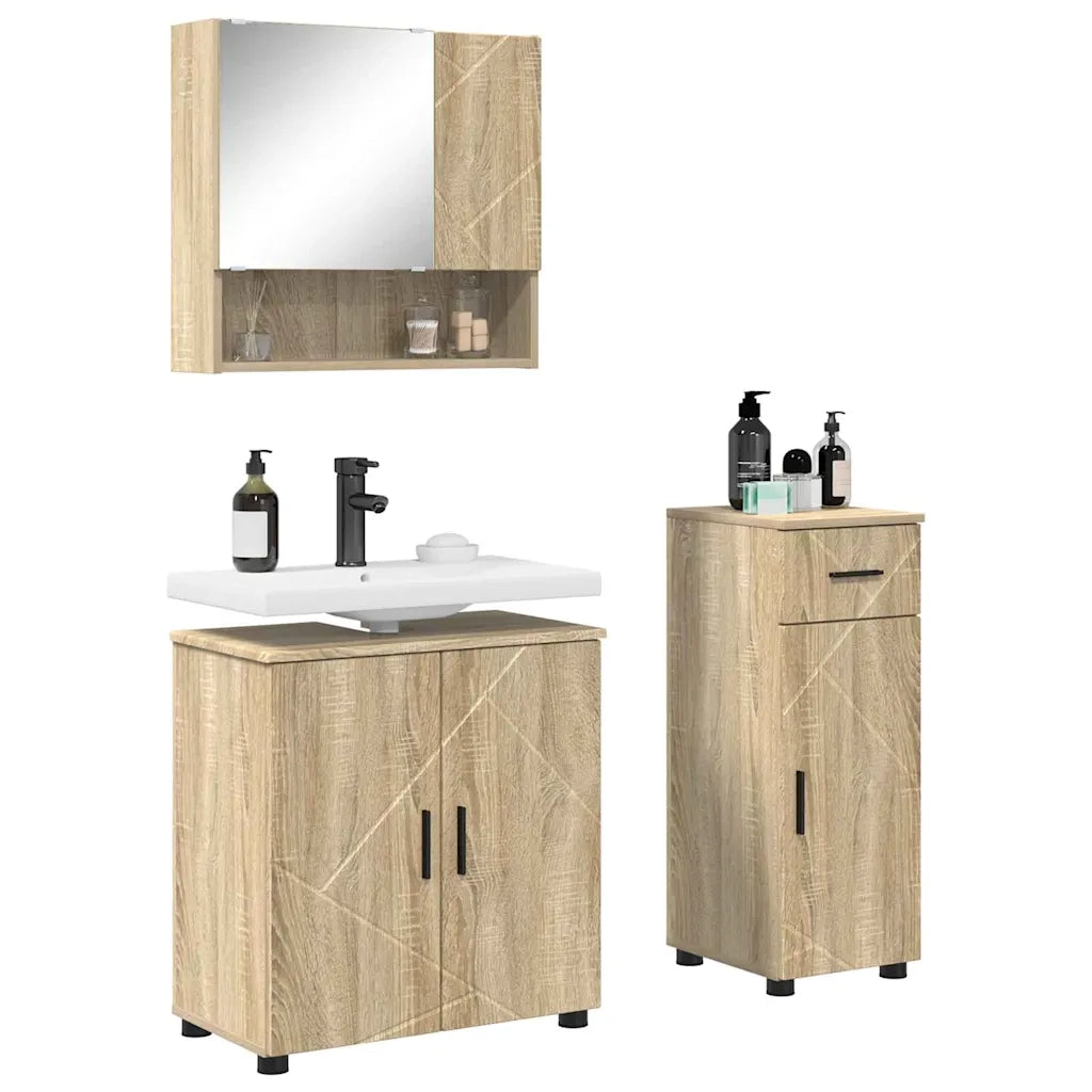 Set di mobili per il bagno con cassetto 3 pcs Rovere Sonoma