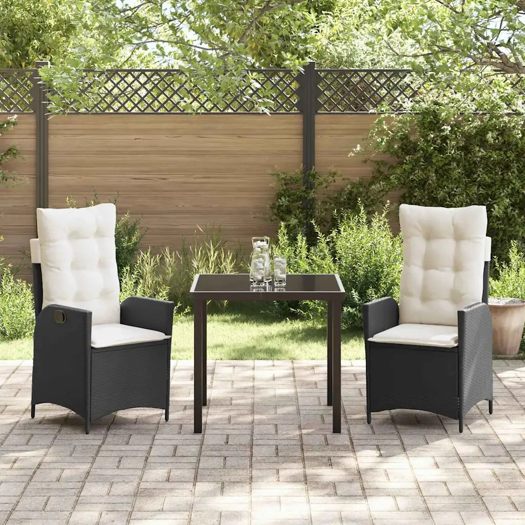 Set da Pranzo per Giardino con cuscino 3 pcs Nero polyrattan 3380477