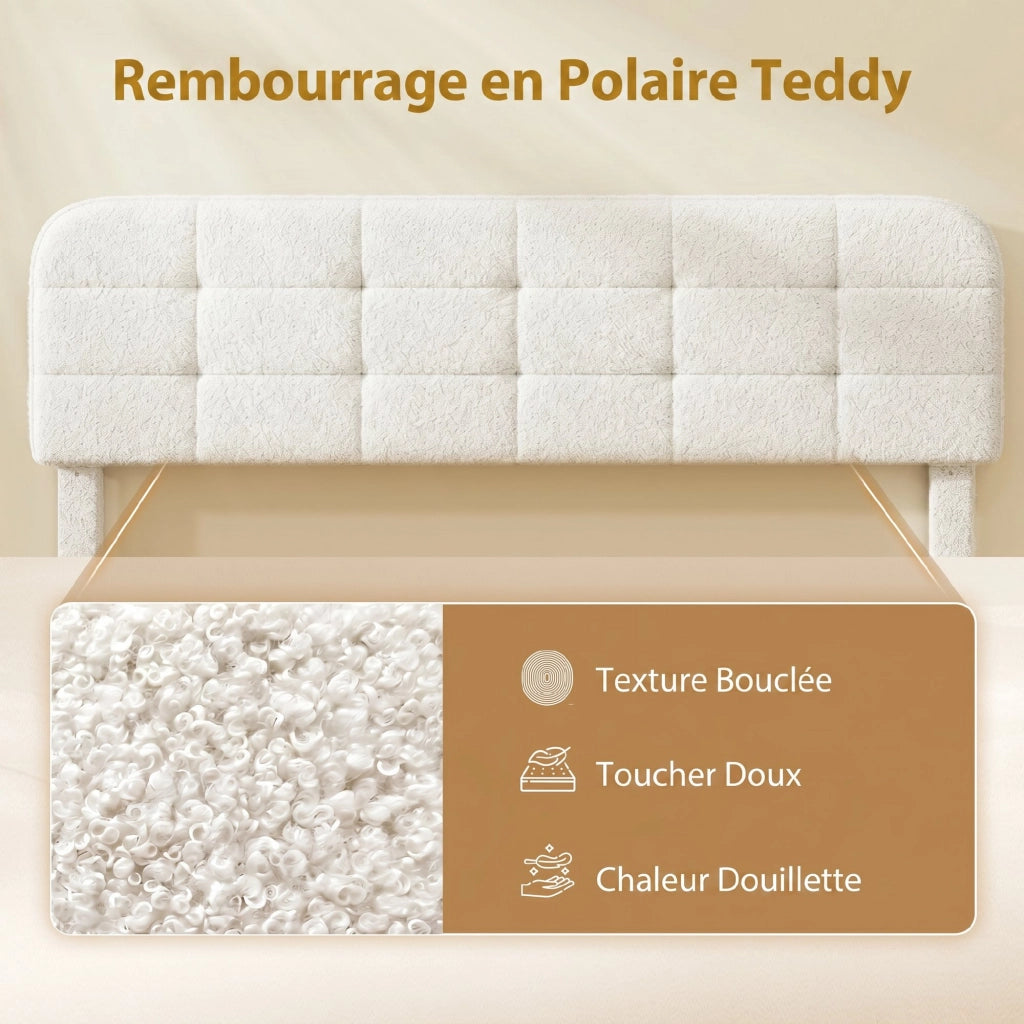 Letto Imbottito Matrimoniale con Testiera Regolabile ¨C zephmum ¨C 160x200 cm Bianco Velluto Teddy