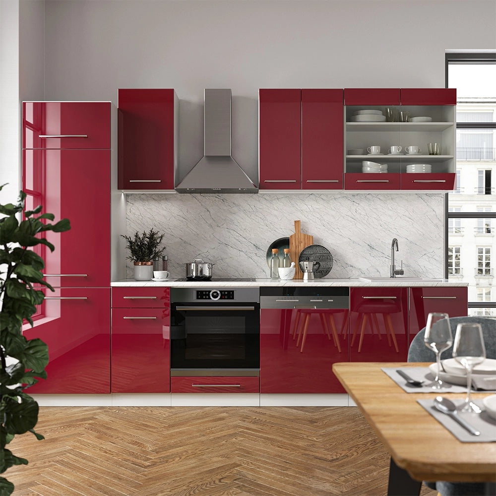 Cucina componibile Fame-Line Bordeaux lucido/Bianco 300 cm senza piano di lavoro Vicco